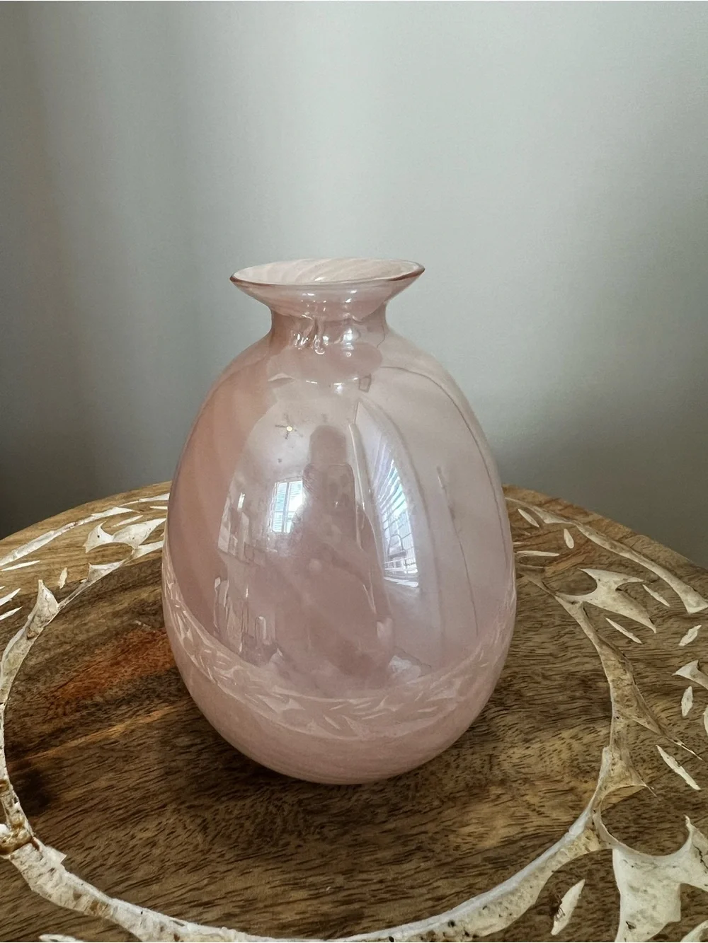 Vintage 1970’s Italian Murano Art Glass Swirl Filigrana Technique blush pink